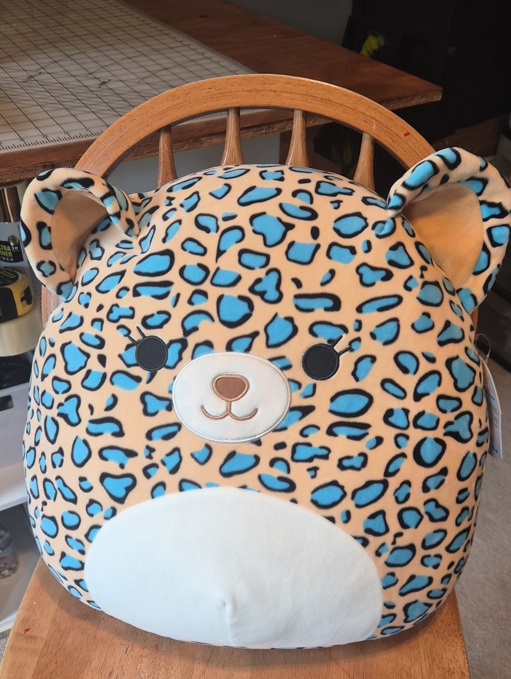 Kellytoy Leopard-Print Bear Plush in Tan and Bright Blue